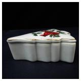 Lefton China Hand Painted Christmas Tree Trinket Box with Cardinal & Holly - Made in Japan