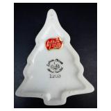 Lefton China Hand Painted Christmas Tree Trinket Box with Cardinal & Holly - Made in Japan