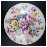 Limoges France Porcelaine Floral Lidded Trinket Box - Gold Rim & Green Band