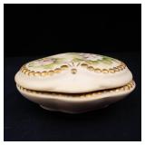 McNees Heart Shaped Porcelain Trinket Box - Hand Painted Roses & Gold Beaded Border