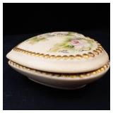 McNees Heart Shaped Porcelain Trinket Box - Hand Painted Roses & Gold Beaded Border