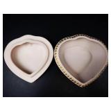 McNees Heart Shaped Porcelain Trinket Box - Hand Painted Roses & Gold Beaded Border
