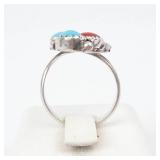Turquoise & Coral Sterling Ring Co. Three-Stone Ring - Size 5.75