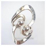 Sterling Silver Ring Mexico Hallmark - Open Swirl With Dual Ball Accents