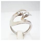 Sterling Silver Ring Mexico Hallmark - Open Swirl With Dual Ball Accents