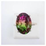 STS Sterling Silver Ring with Watermelon Tourmaline - Oval Gemstone, Size Nine