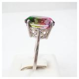 STS Sterling Silver Ring with Watermelon Tourmaline - Oval Gemstone, Size Nine
