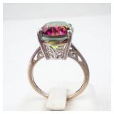 STS Sterling Silver Ring with Watermelon Tourmaline - Oval Gemstone, Size Nine