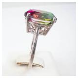 STS Sterling Silver Ring with Watermelon Tourmaline - Oval Gemstone, Size Nine