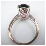 STS Sterling Silver Ring with Watermelon Tourmaline - Oval Gemstone, Size Nine