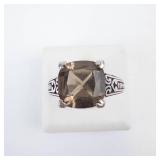 Smokey Topaz Sterling Silver Ring - Size 9, - Cushion-Cut Center Stone