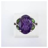 Sterling Silver Amethyst Ring with Peridot Accents