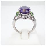 Sterling Silver Amethyst Ring with Peridot Accents