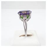 Sterling Silver Amethyst Ring with Peridot Accents