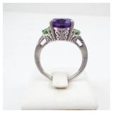 Sterling Silver Amethyst Ring with Peridot Accents