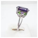 Sterling Silver Amethyst Ring with Peridot Accents