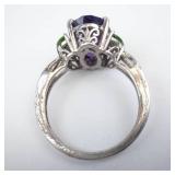 Sterling Silver Amethyst Ring with Peridot Accents