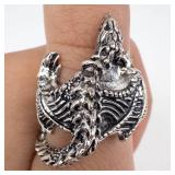 Dragon Ring with Dragon Head and Winged Scales