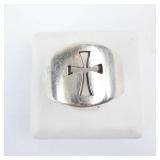 Sterling Silver Cross Signet Ring Hallmarked - Cross Cut-Out Square Face -Size 5