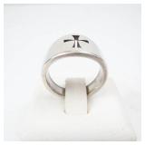 Sterling Silver Cross Signet Ring Hallmarked - Cross Cut-Out Square Face -Size 5