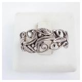 Sterling Silver Swirl & Leaf Ring - Size 6.75