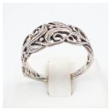 Sterling Silver Swirl & Leaf Ring - Size 6.75