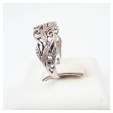 Sterling Silver Swirl & Leaf Ring - Size 6.75