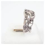 Sterling Silver Swirl & Leaf Ring - Size 6.75