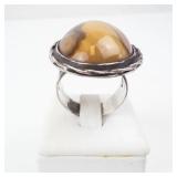 Fancy Agate Stone Ring - Sterling Silver Bezel, Rope-Wrapped, Size 8.25