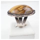 Fancy Agate Stone Ring - Sterling Silver Bezel, Rope-Wrapped, Size 8.25
