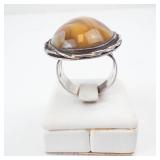 Fancy Agate Stone Ring - Sterling Silver Bezel, Rope-Wrapped, Size 8.25