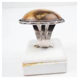 Fancy Agate Stone Ring - Sterling Silver Bezel, Rope-Wrapped, Size 8.25