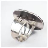 Fancy Agate Stone Ring - Sterling Silver Bezel, Rope-Wrapped, Size 8.25