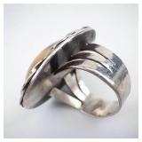 Fancy Agate Stone Ring - Sterling Silver Bezel, Rope-Wrapped, Size 8.25