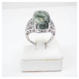 Seraphinite & CZ Sterling Silver Green Oval Cabochon Ring - Size 7