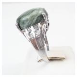 Seraphinite & CZ Sterling Silver Green Oval Cabochon Ring - Size 7