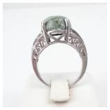 Seraphinite & CZ Sterling Silver Green Oval Cabochon Ring - Size 7