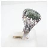 Seraphinite & CZ Sterling Silver Green Oval Cabochon Ring - Size 7