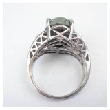 Seraphinite & CZ Sterling Silver Green Oval Cabochon Ring - Size 7
