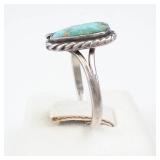 Turquoise Cabochon Ring in Sterling Silver - Size 7.75, Rope Border