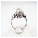 Vintage Art Nouveau Two-Orb Floral Ring - Sterling Silver, Size 6.5