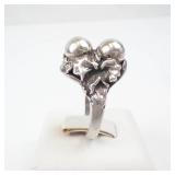 Vintage Art Nouveau Two-Orb Floral Ring - Sterling Silver, Size 6.5