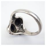 Vintage Art Nouveau Two-Orb Floral Ring - Sterling Silver, Size 6.5