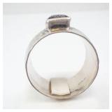 Sterling Silver Moss Agate Ring - Hammered Band, Square Bezel, Size 12.5