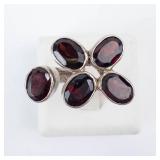 Sterling Silver 5 Stone Garnet Open Shank Ring - Size 6.5-7.5