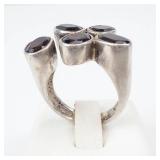 Sterling Silver 5 Stone Garnet Open Shank Ring - Size 6.5-7.5