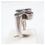 Sterling Silver 5 Stone Garnet Open Shank Ring - Size 6.5-7.5
