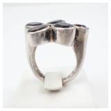 Sterling Silver 5 Stone Garnet Open Shank Ring - Size 6.5-7.5