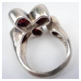 Sterling Silver 5 Stone Garnet Open Shank Ring - Size 6.5-7.5