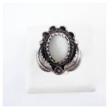 Native American MOP Sterling Silver Ring with Cabochon Stone - Size 6.5